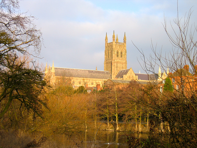 Worcester Cathedral seen from the far bank of the River Severn