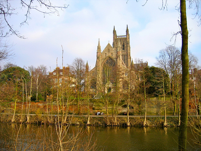 Worcester Cathedral seen from the opposite Bank of the River Severn