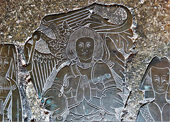 morley church, derbs; brass on c15 tomb of henry stathum +1480; note spoonbill crest