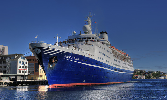 The MS Marco Polo being moored in Kristiansund