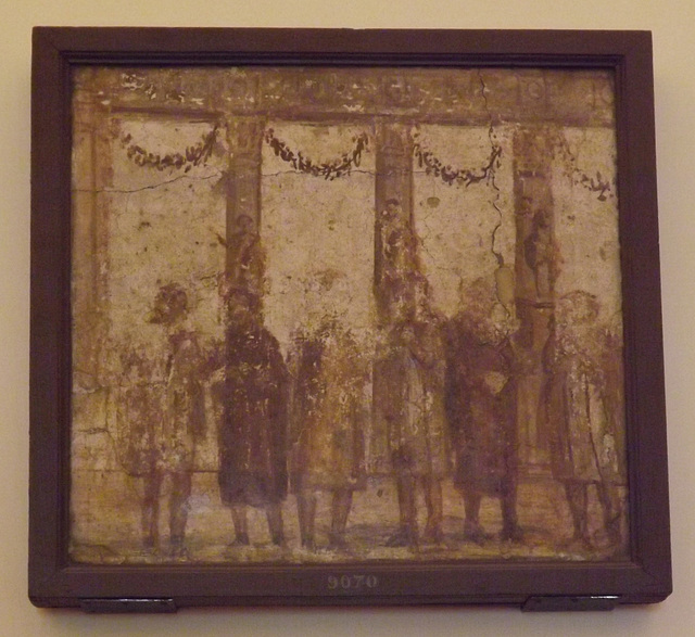 Wall Painting with Passersby Talking in the Naples Archaeological Museum, June 2013