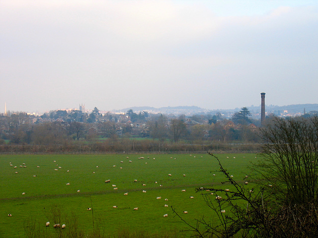 Looking towards the old Victorian Power Station chimney from near  St Peter's Church