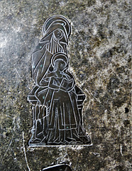 morley church, derbs; brass on c15 tomb of thomas stathum +1470; virgin being taught to read by st anne