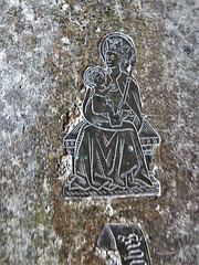 morley church, derbs; brass on c15 tomb of thomas stathum +1470; virgin and child
