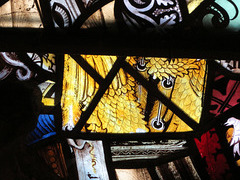 morley church, derbs ; c15 glass fragments of angel wings