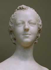 Detail of the Bust of Madame de Pompadour by Pigalle in the Metropolitan Museum of Art, January 2022