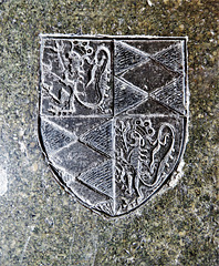 morley church, derbs; brass on c15 tomb of thomas stathum +1470; heraldry