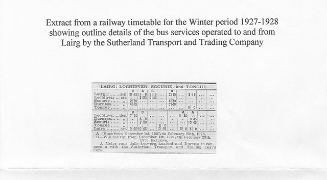 Sutherland Transport and Trading Company - Timetable summary 1927-1928