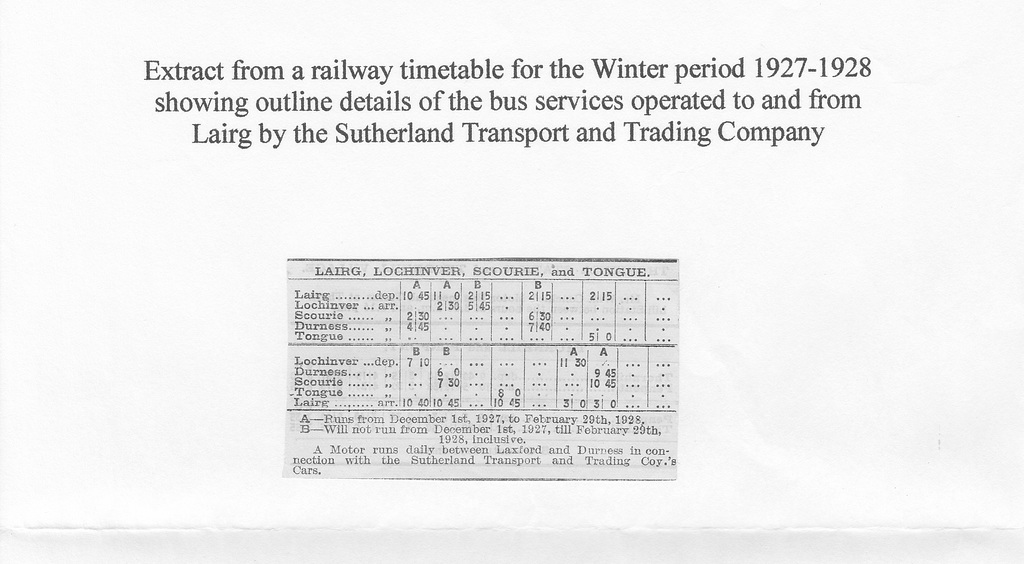 Sutherland Transport and Trading Company - Timetable summary 1927-1928