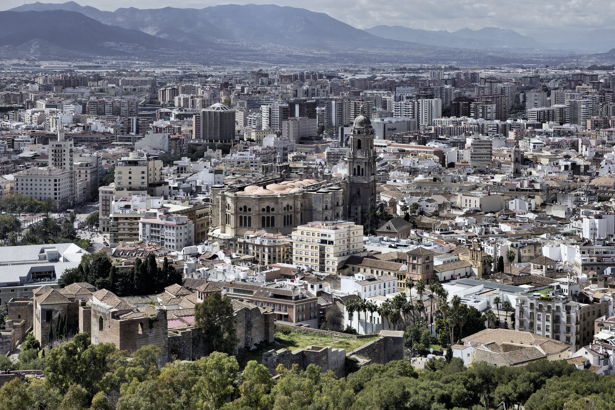 City Skyline with the Cathedral – Viewed from the Gibralfaro Castle, Málaga, Andalucía, Spain
