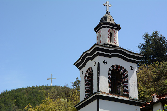 Bulgaria, Blagoevgrad, The Bell Tower of the Church of "Presentation of Most Holy Theotokos" and "The Cross over Blagoevgrad"