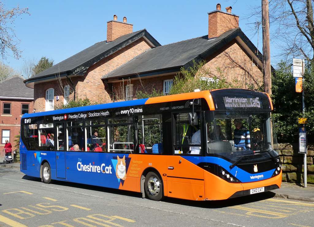 Warrington’s Own Buses 203 (CH12 CAT) in Lymm - 28 Mar 2019 (P1000794)