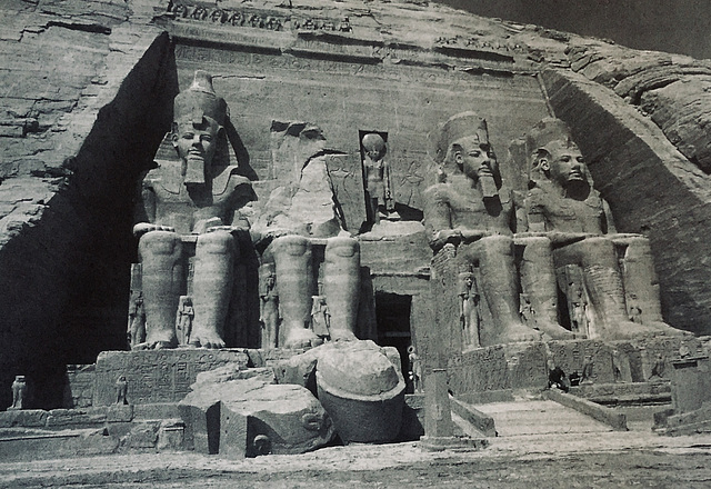 Ramesses II's greatest monument, the huge temple at Abu Simbel (inaugurated in 1256 BC). carved out of a sandstone cliff