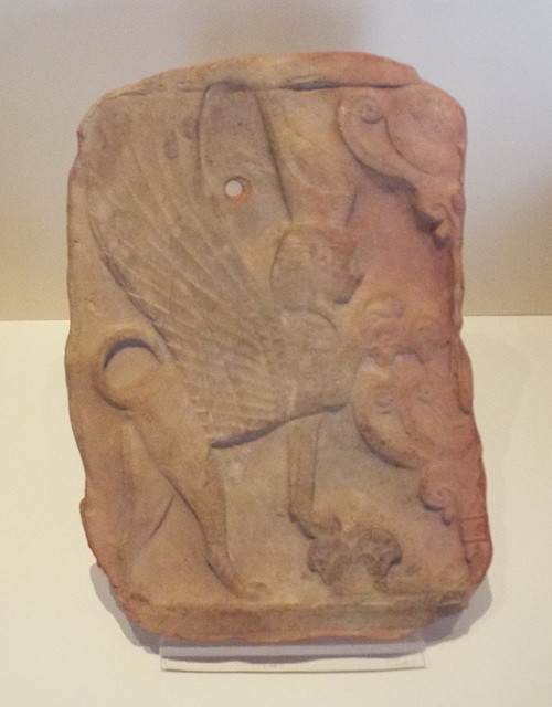 Pinax with a Sphinx in the Archaeological Museum of Madrid, October 2022