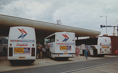 National Express coaches at Heathrow Airport Central Bus Station - 2 July 1996