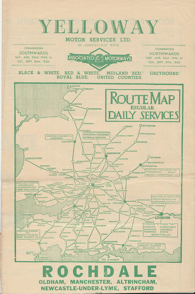 Yelloway and Associated Motorways timetable leaflet 1936