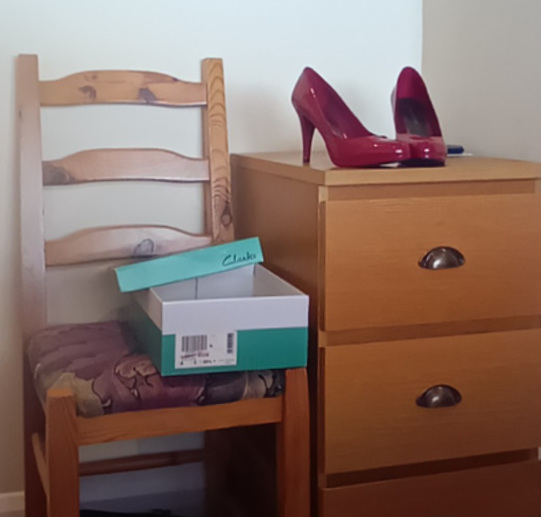 Lady J's bedroom Clarks high heels shoes