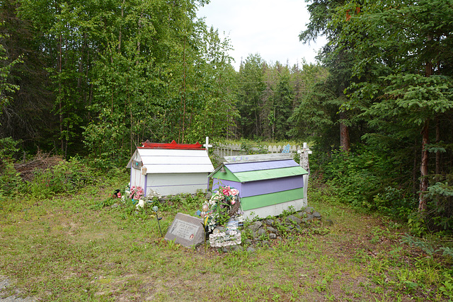 Alaska, Wooden Sarcophaguses at the Cemetery at the Russian Orthodox Church in Eklutna