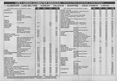 Grey Green Coaches timetable for London commuter services from S Suffolk and N Essex dated 19 Mar 1990 - Side 2