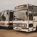 Grey Green vehicles parked near Cambridge Coach Services yard in Waterbeach – 6 Jan 1991 (135-25)