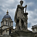 royal hospital, greenwich, london, statue of george III by rysbrack, 1735, in front of cupola over wren's hall built 1698-1705