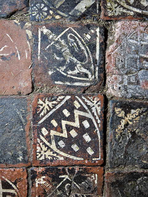 morley church, derbs ; c14 heraldry on tiles