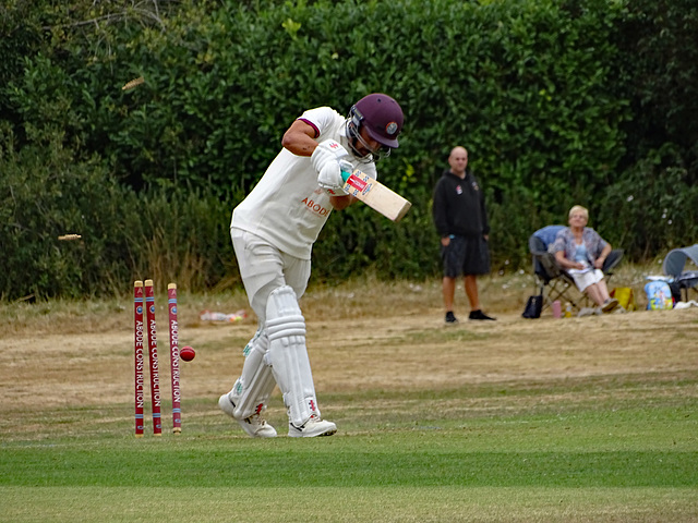 Cricket action.  Bowled out