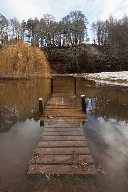 Flooded dock at Old Mill Cottage