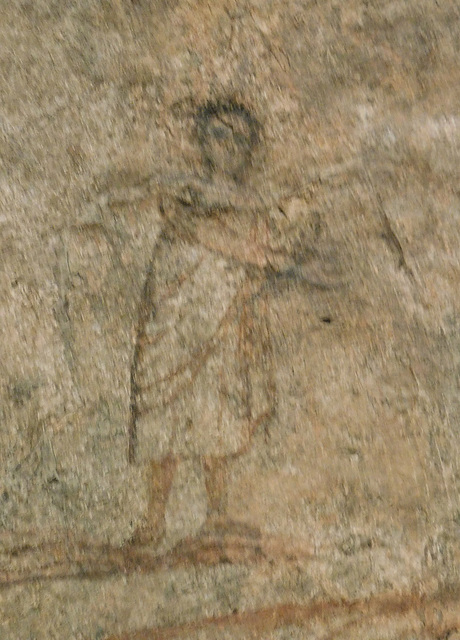 Detail of Christ Healing the Paralytic from the Early Christian House in Dura-Europos in the Metropolitan Museum of Art, June 2019
