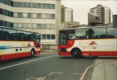 Ellen Smith (Rossendale Transport) 301 (OIW 5801 ex C396 DML) and 321 (RJI 8721 ex F348 JSU) in Newgate, Rochdale - 16 Apr 1995 (260-24)