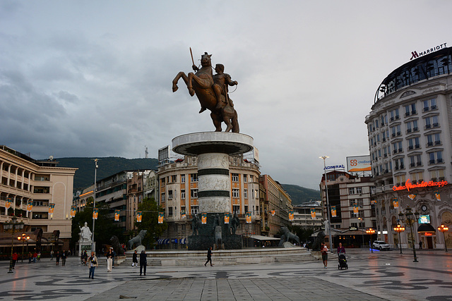 North Macedonia, Skopje,The Square of Macedonia in the Evening