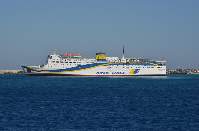 The Island of Rhodes, Anek Lines Ferry Ship in Akandia Harbour