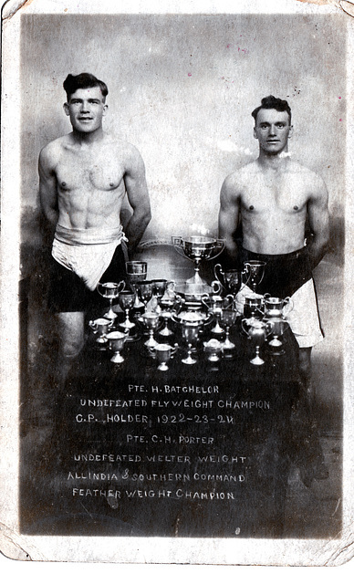Private Porter, All India Welterweight Champion 1922-23 (left) and Private Batchelor, Indian Central Provinces Flyweight Champion 1922 (right)