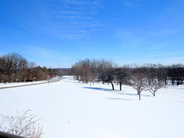 View from the highest point in Macomb County, Michigan at the park entrance.