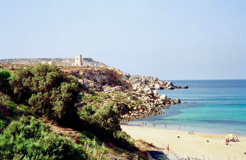 Looking towards Ghajn Tuffieha Tower, Golden Bay, Malta (Scan from 1995)