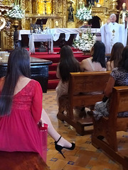 A friend of the bride at the wedding in the  Maria Magdalena Church , in Pueblo Libre, Lima