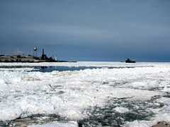 Lake ice moving into the river