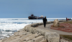 Ice drifting down from the lake