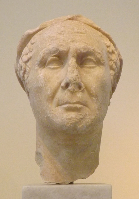 Portrait Head of a Man Wearing a Wreath in the National Archaeological Museum of Athens, May 2014