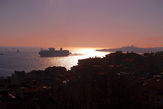 The Bosphorus, Maidens tower, and a big ship!