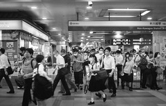 Commuters at a train station