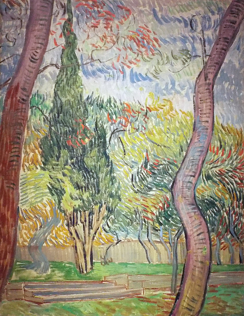 Detail of Trees in the Garden of the Asylum by Van Gogh in the Metropolitan Museum of Art, July 2023
