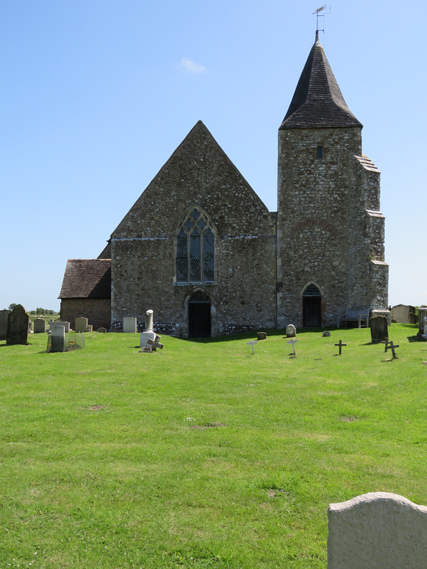 old romney church, kent (1)c12 nave, c13 tower, c14 buttresses, doors and window