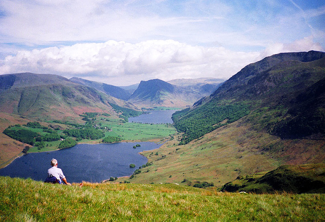 View of Crummock Water and Buttermere from Melbreak (Scan from May 1991)