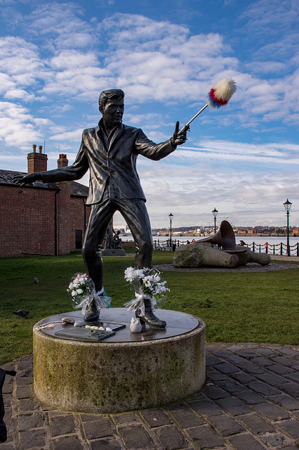 Billy Fury statue complete with a tickling stick