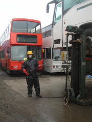 Tim steam cleaning at Mulleys Motorways - 5 Feb 2011 (DSCN5357)