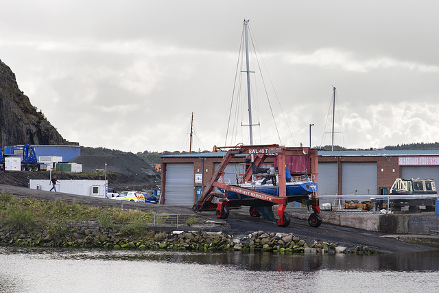 Yacht Being Lifted from the River Leven