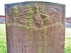 cley church, norfolk; c18 •gravestone •norfolk •tomb •tombstone •mann •church •trumpet •Sun •angel •eye