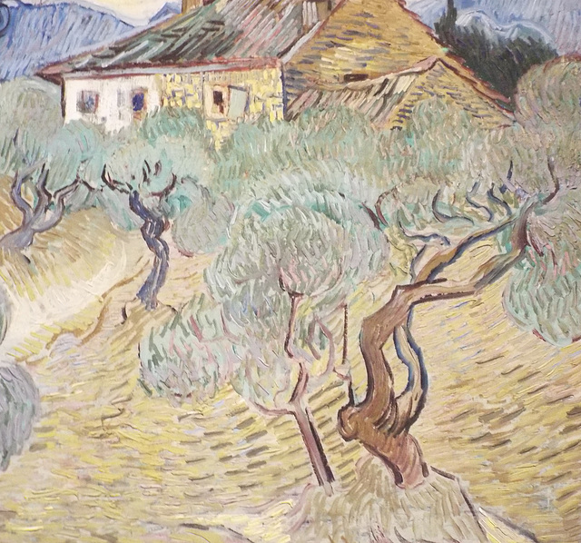 Detail of Farmhouse among Olive Trees by Van Gogh in the Metropolitan Museum of Art, July 2023