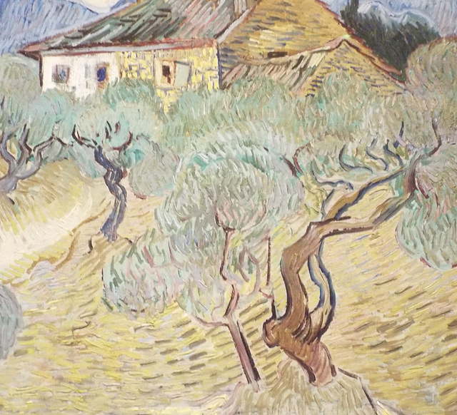 Detail of Farmhouse among Olive Trees by Van Gogh in the Metropolitan Museum of Art, July 2023